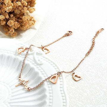 My Heartbeat and Love Rose Gold Layered Anklet - Brilliant Co