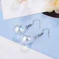 Clear Rainbow Glass Bubble White Gold Layered Drop Earrings - Brilliant Co