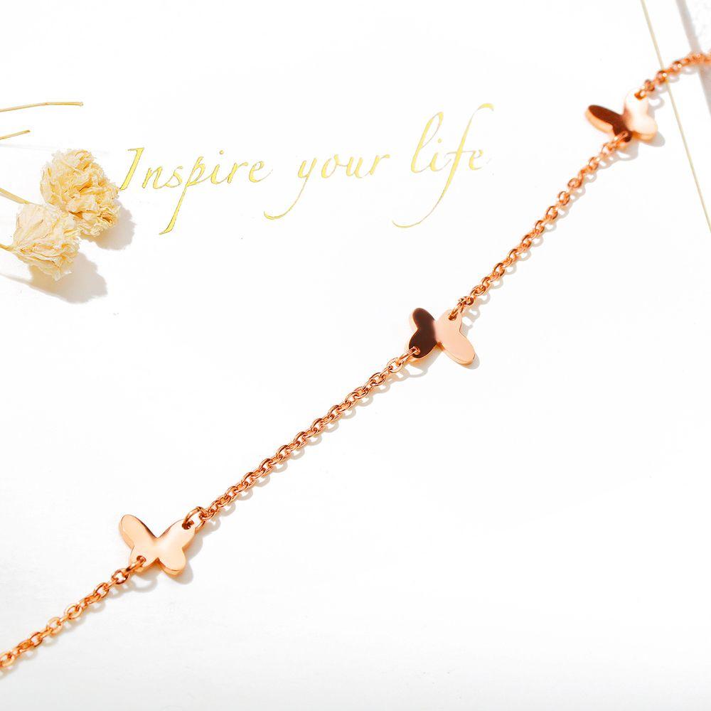 Charming Four Butterflies Single Chain Casual Rose Gold Layered Anklet - Brilliant Co