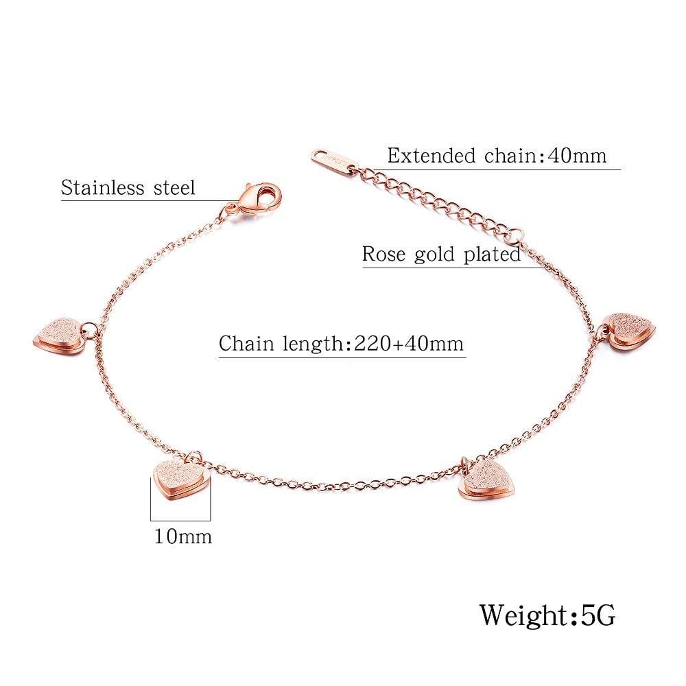 String of Four Hearts For Her Feet Jewellery Rose Gold Layered Anklet - Brilliant Co