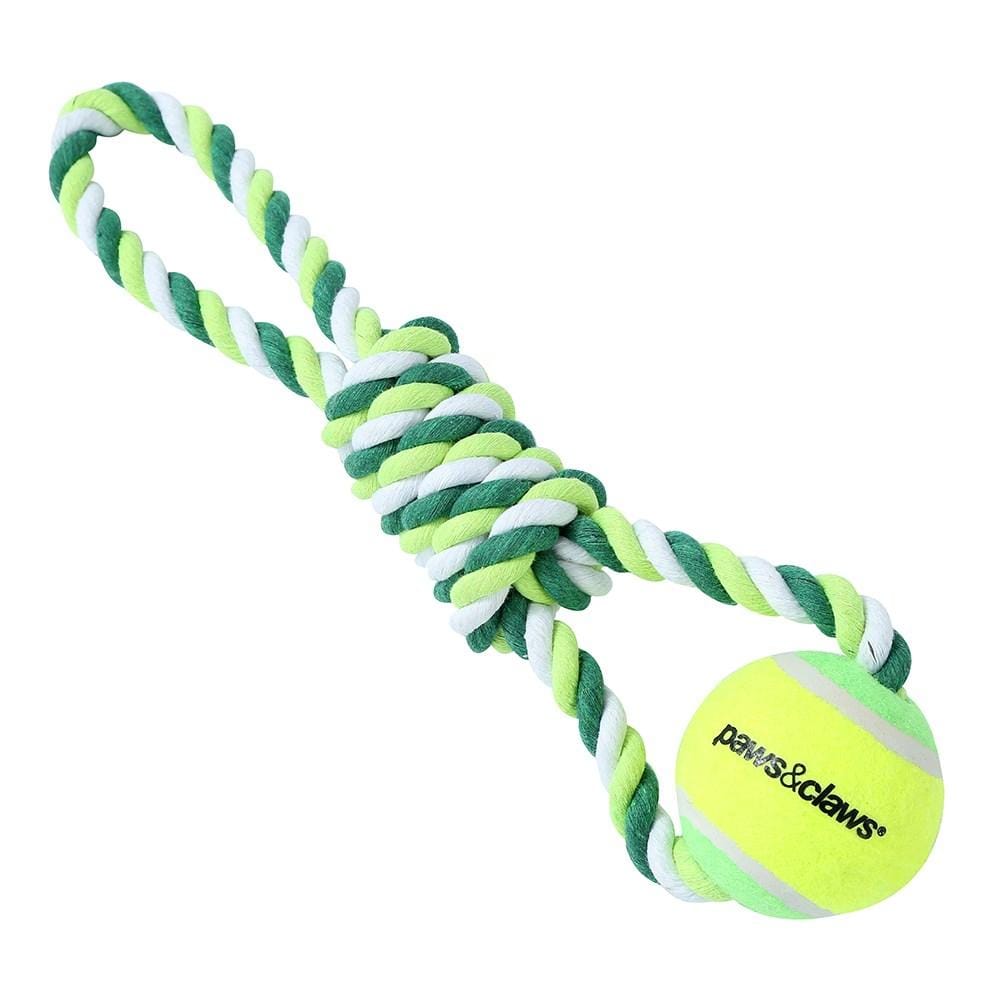 Paws & Claws  GREEN ROPE & TENNIS BALL TUGGER 3PCS - Brilliant Co