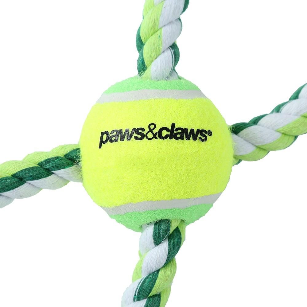 Paws & Claws  GREEN ROPE & TENNIS BALL TUGGER 3PCS - Brilliant Co