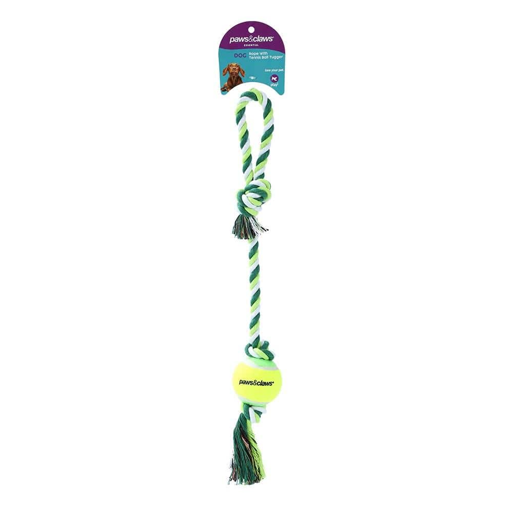 Paws & Claws  GREEN ROPE & TENNIS BALL TUGGER 3PCS - Brilliant Co