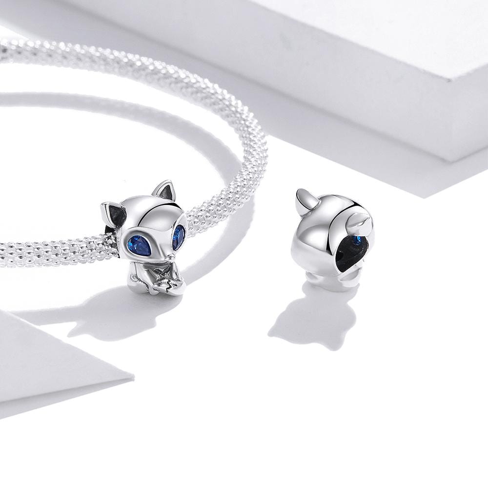 925 Sterling Silver Charms Solid 925 Sterling Silver Blue Eyed Fox Pandora Inspired Charm