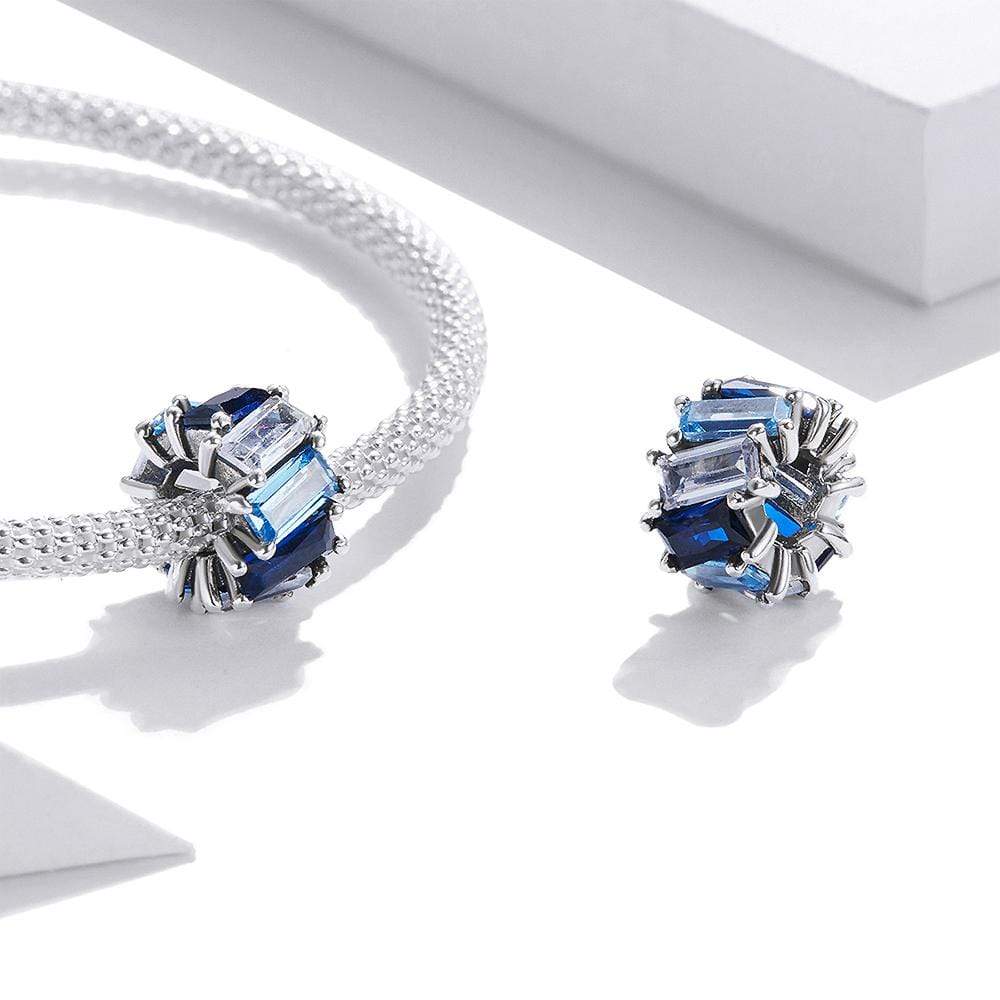 925 Sterling Silver Charms Solid 925 Sterling Silver Gradient Blue Baguette Crystals Pandora Inspired Charm