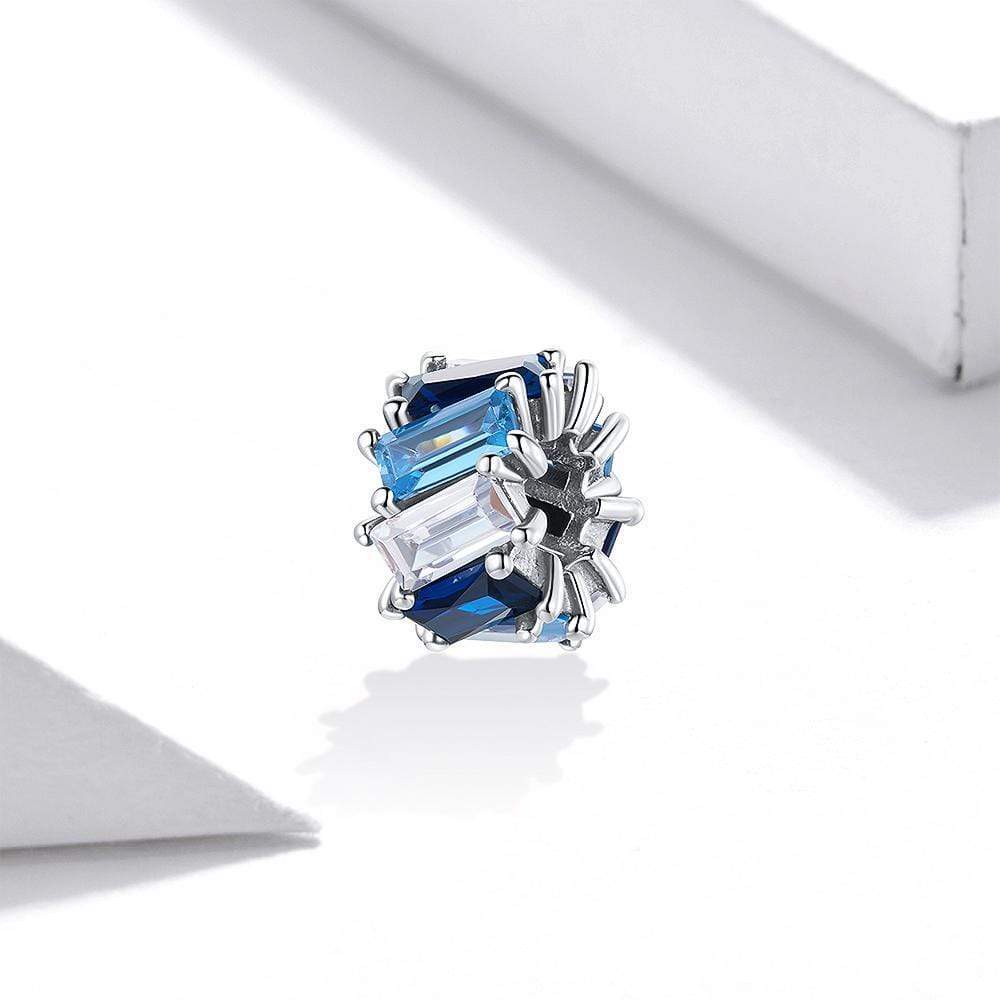 925 Sterling Silver Charms Solid 925 Sterling Silver Gradient Blue Baguette Crystals Pandora Inspired Charm