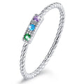 Solid 925 Sterling Silver Cubic Zirconia Tricolour Crystals Twist Ring