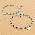 Solid 925 Sterling Silver Heart Green Malachite and Freshwater Pearls Beaded Bracelet