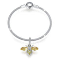 Solid 925 Sterling Silver Crystal Yellow Bee Animal Bracelet