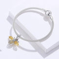 Solid 925 Sterling Silver Crystal Yellow Bee Animal Bracelet