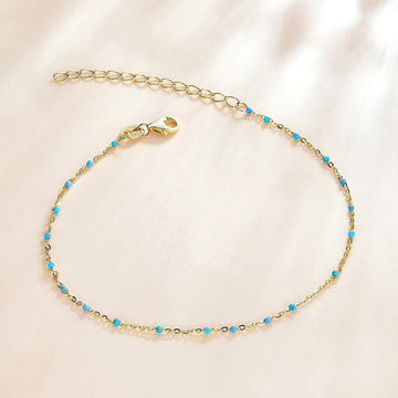 Solid 925 Sterling Silver Dainty Cyan Blue Crystals Bracelet