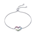 Solid 925 Sterling Silver Heart Shaped Rainbow Color Slider Bracelet