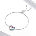 Solid 925 Sterling Silver Heart Shaped Rainbow Color Slider Bracelet