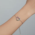 Solid 925 Sterling Silver Heart Shaped Rainbow Color Slider Bracelet