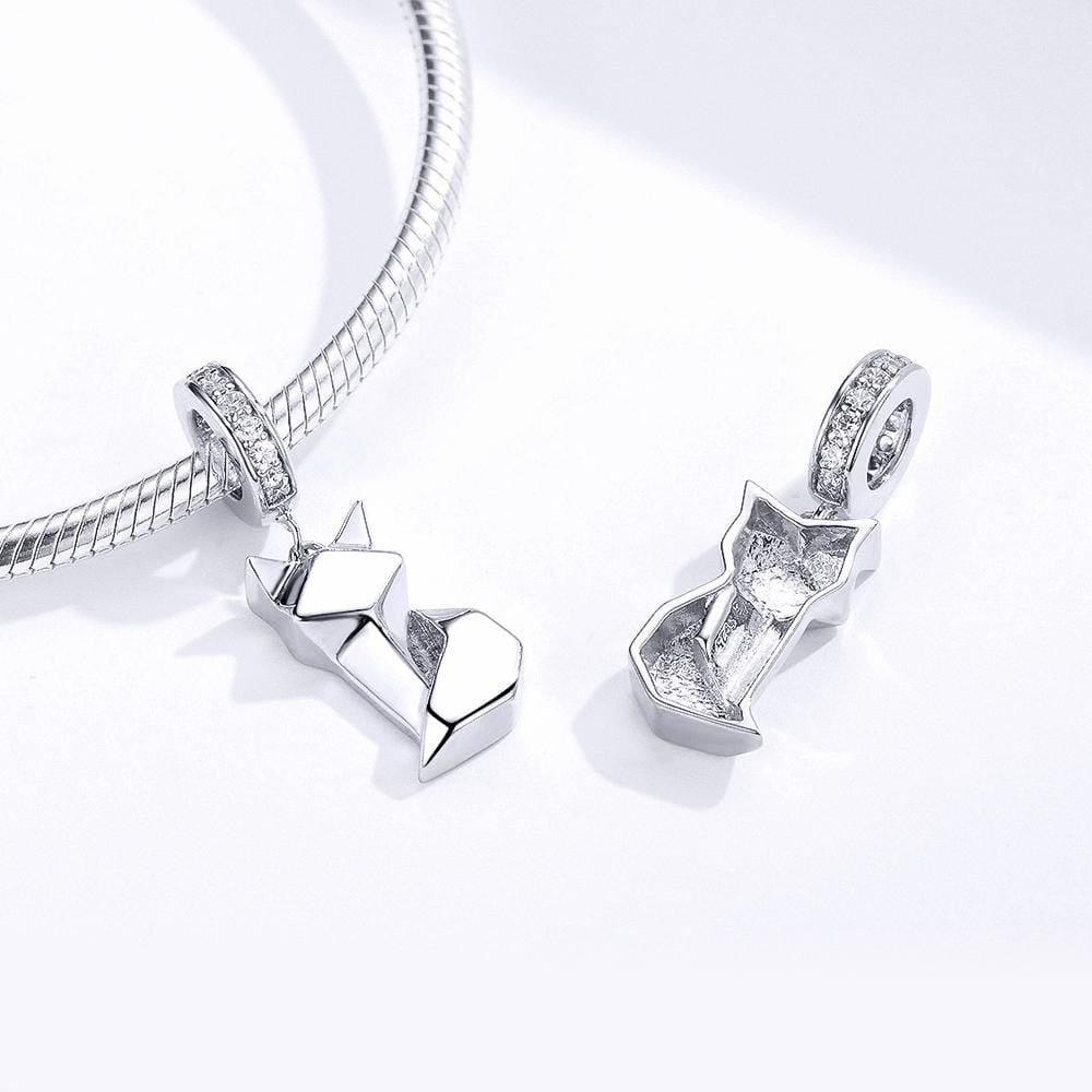 Solid 925 Sterling Silver Origami Cat Pandora Inspired Charm - Brilliant Co