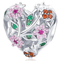 Solid 925 Sterling Silver Heart Colourful Floral Flower Pandora Inspired Charm - Brilliant Co