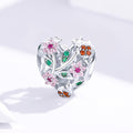 Solid 925 Sterling Silver Heart Colourful Floral Flower Pandora Inspired Charm - Brilliant Co