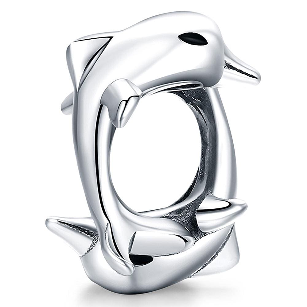 Solid 925 Sterling Silver Dolphins Animal Pandora Inspired Charm - Brilliant Co