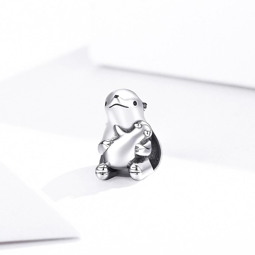 Solid 925 Sterling Silver Baby and Mama Beaver Animal Hugging Pandora Inspired Charm - Brilliant Co