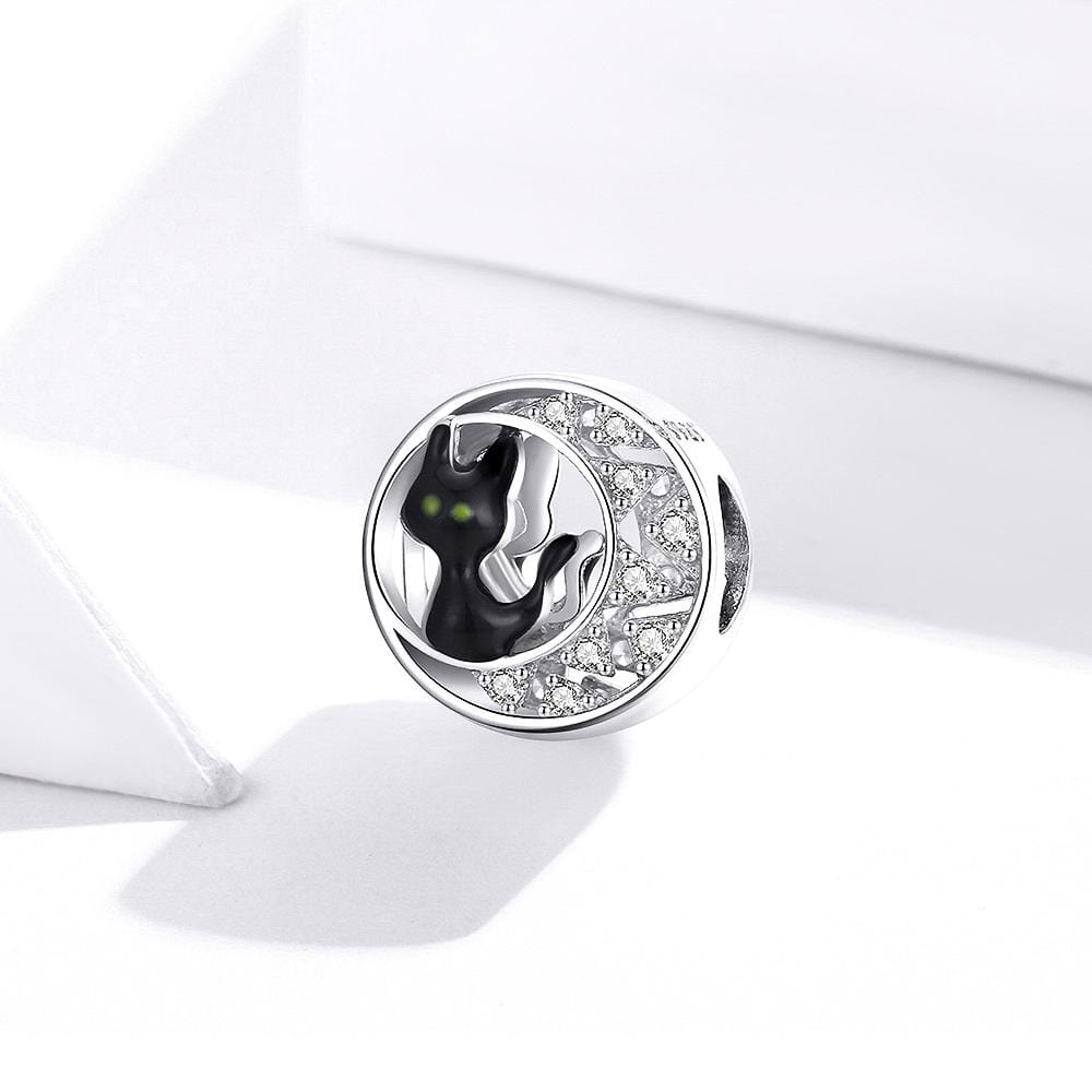 Solid 925 Sterling Silver Black Cat Over the Moon Pandora Inspired Charm - Brilliant Co
