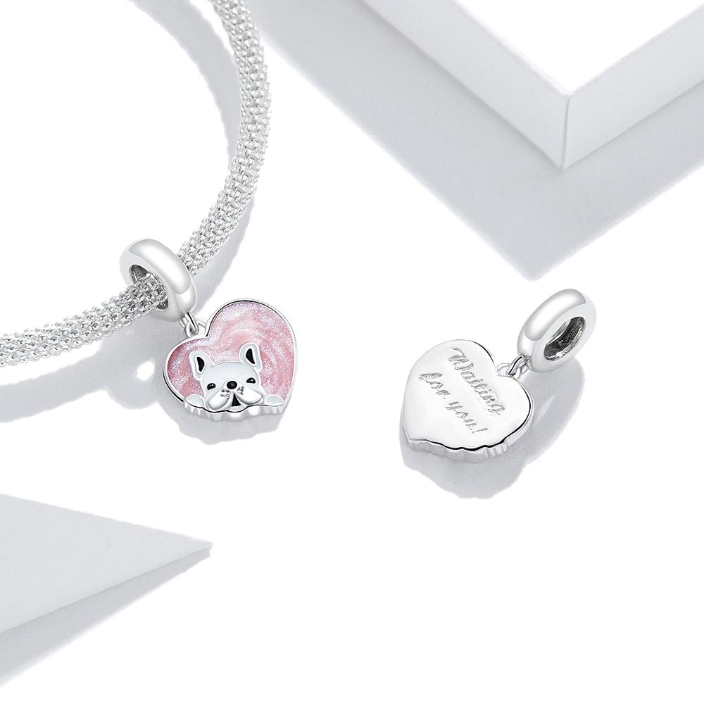 Solid 925 Sterling Silver Puppy Heart Love Waiting For You Pandora Inspired Charm