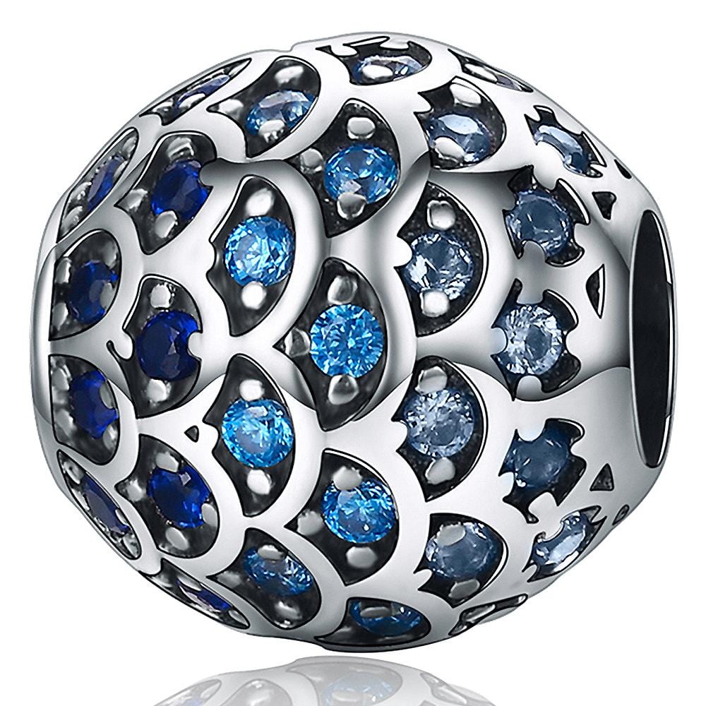 Solid 925 Sterling Silver Blue Mermaid Scale Pandora Inspired Charm