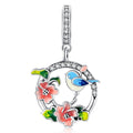 Solid 925 Sterling Silver Blue Lovebird Floral Pandora Inspired Charm