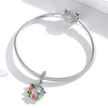 Solid 925 Sterling Silver Blue Lovebird Floral Pandora Inspired Charm