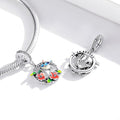 Solid 925 Sterling Silver Blue Lovebird Floral Pandora Inspired Charm