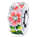 Solid 925 Sterling Silver Red Floral Pandora Inspired Charm