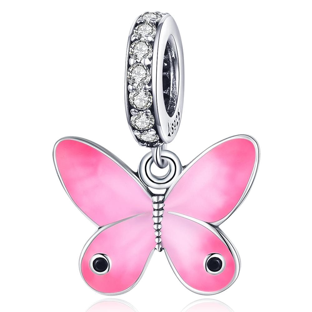 Solid 925 Sterling Silver Pink Sweet Butterfly Pandora Inspired Charm