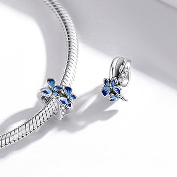 Solid 925 Sterling Silver Twin Blue Inlay Butterfly Pandora Inspired Charm - Brilliant Co