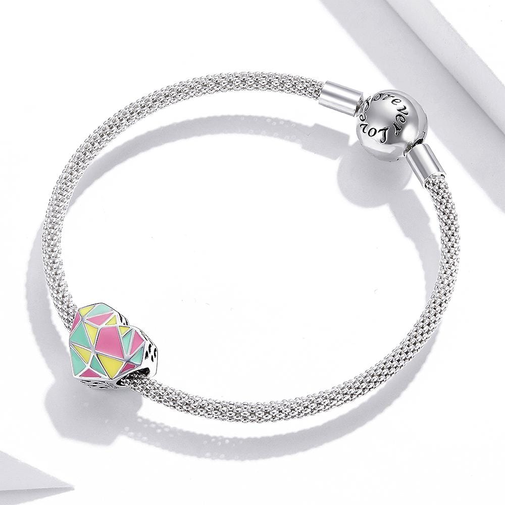 Solid 925 Sterling Silver Multicolur Heart-Shaped Geometric Pandora Inspired charm