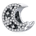 Solid 925 Sterling Silver Crescent Moon Crystals Pandora Inspired Charm - Brilliant Co