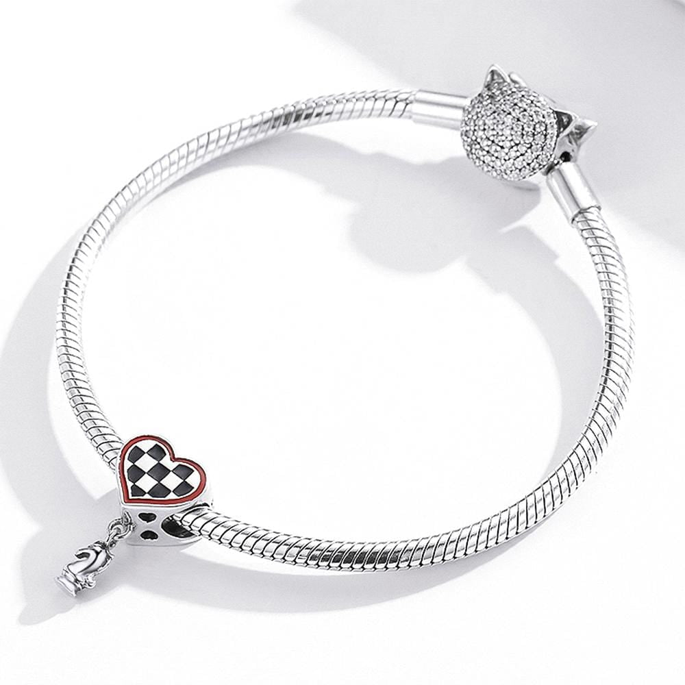 Solid 925 Sterling Silver In Love With Checkers Pandora Inspired Charm