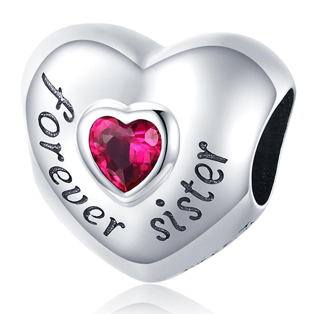 Solid 925 Sterling Silver Bolded Heart Forever Sister Inscription Pandora Inspired Charm