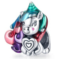 Solid 925 Sterling Silver Giddy Rainbow Unicorn Pandora Inspired Bead Charm