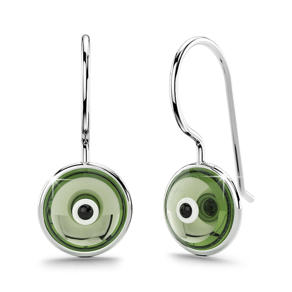 Solid 925 Sterling Silver Saucers Earrings Green