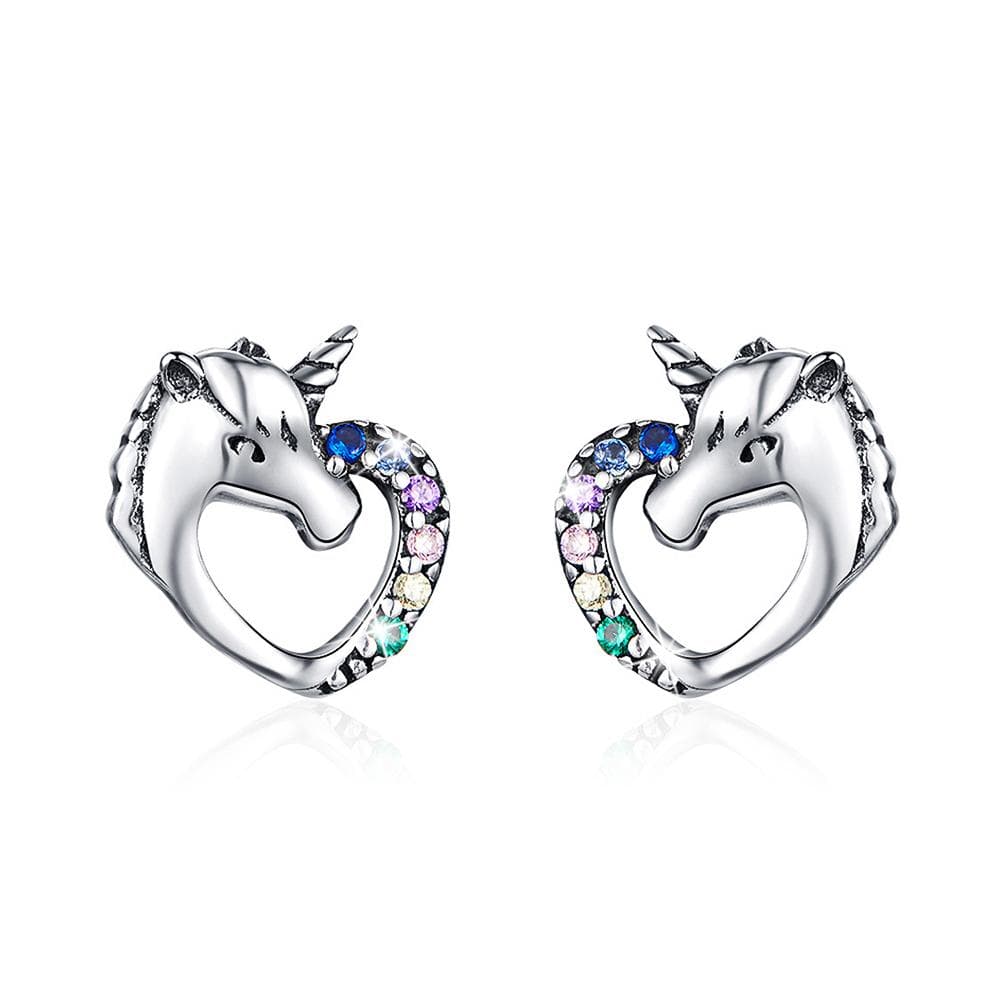 Solid 925 Sterling Silver Colourful Unicorn Stud Earrings - Brilliant Co