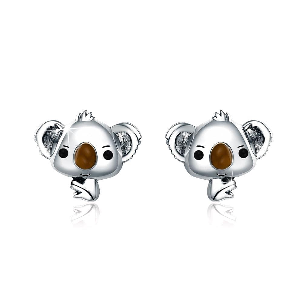 Solid 925 Sterling Silver Big Head Baby Koala Earrings - Brilliant Co