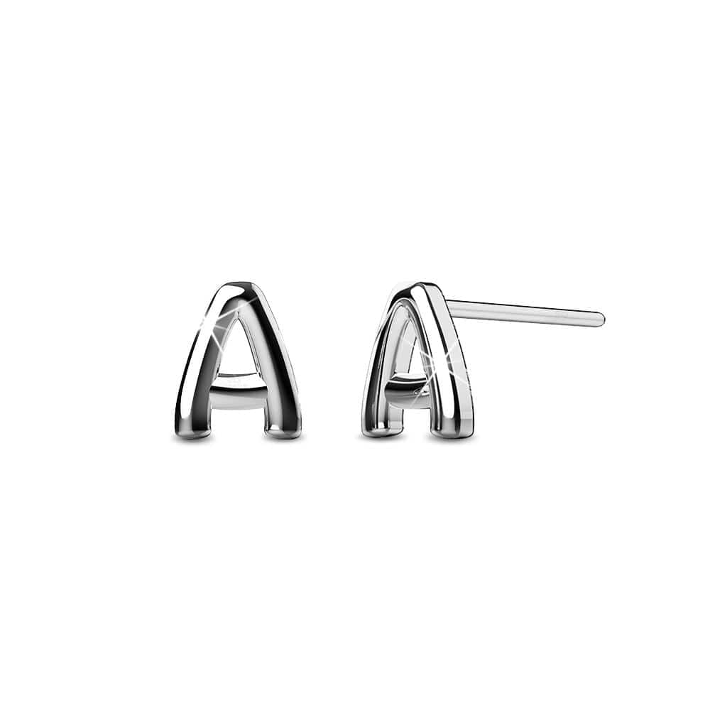 Solid 925 Sterling Silver Initial Alphabet Personalised Stud Earrings - 2