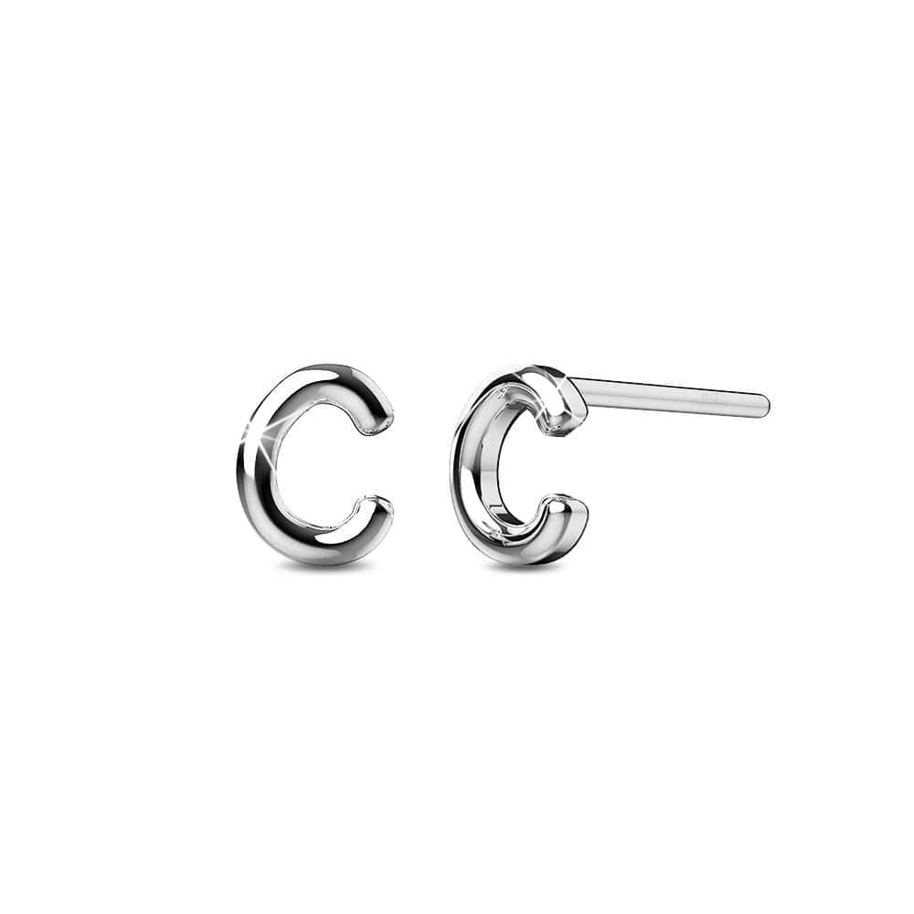 Solid 925 Sterling Silver Initial Alphabet Personalised Stud Earrings - 10