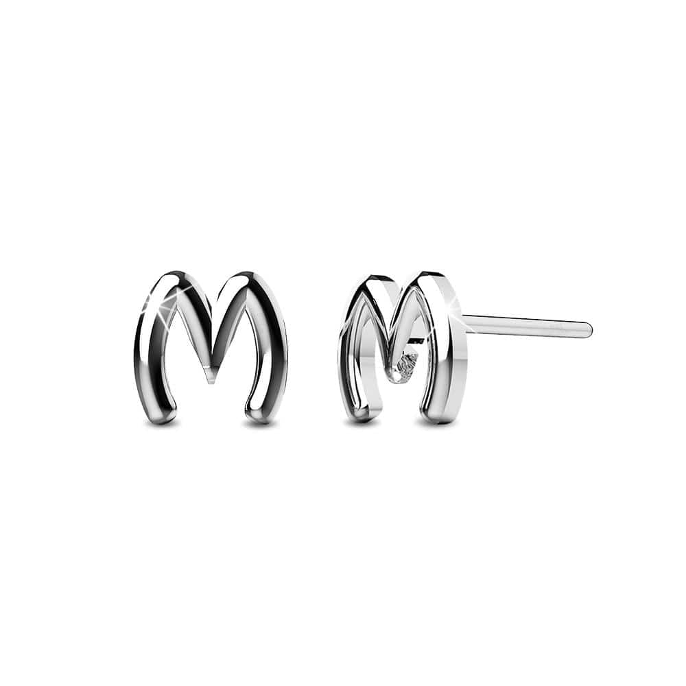 Solid 925 Sterling Silver Initial Alphabet Personalised Stud Earrings - 50