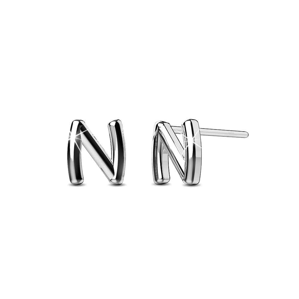 Solid 925 Sterling Silver Initial Alphabet Personalised Stud Earrings - 54
