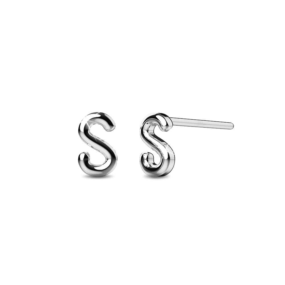 Solid 925 Sterling Silver Initial Alphabet Personalised Stud Earrings - 74