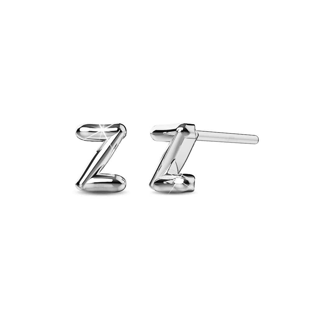 Solid 925 Sterling Silver Initial Alphabet Personalised Stud Earrings - 102