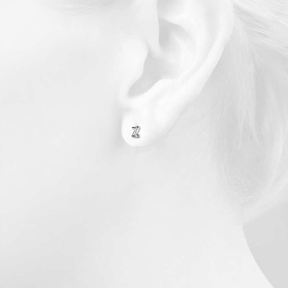 Solid 925 Sterling Silver Initial Alphabet Personalised Stud Earrings - 104