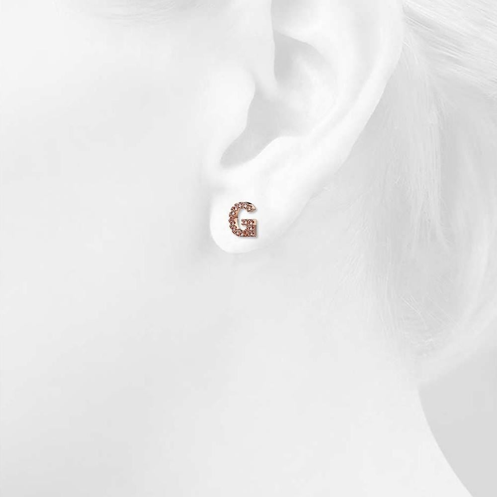Solid 925 Sterling Silver Glamour Alphabet Letter Earrings Rose Gold - 29