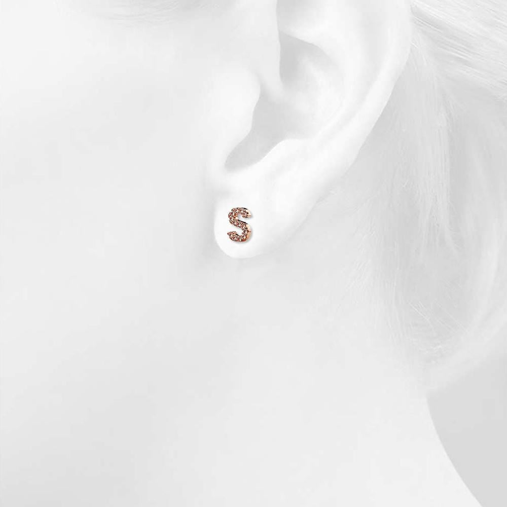 Solid 925 Sterling Silver Glamour Alphabet Letter Earrings Rose Gold - 77