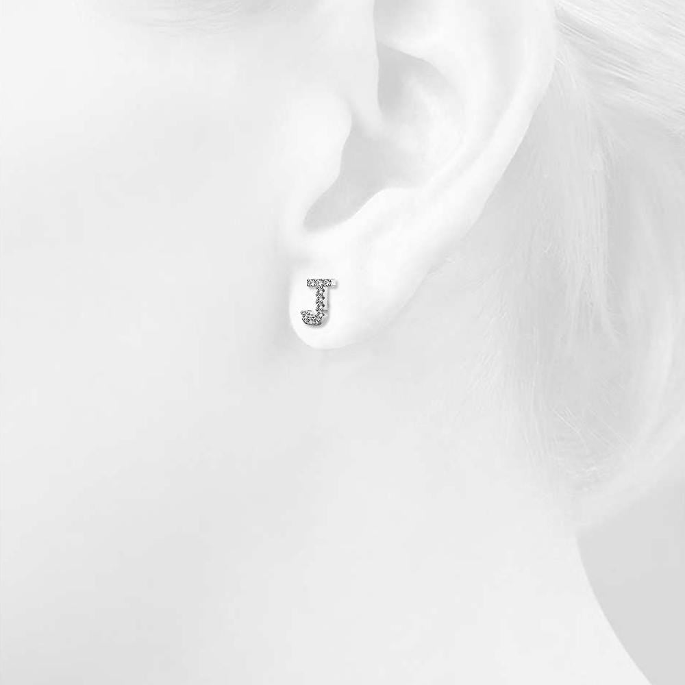 Solid 925 Sterling Silver Glamour Alphabet Letter Earrings  - 41